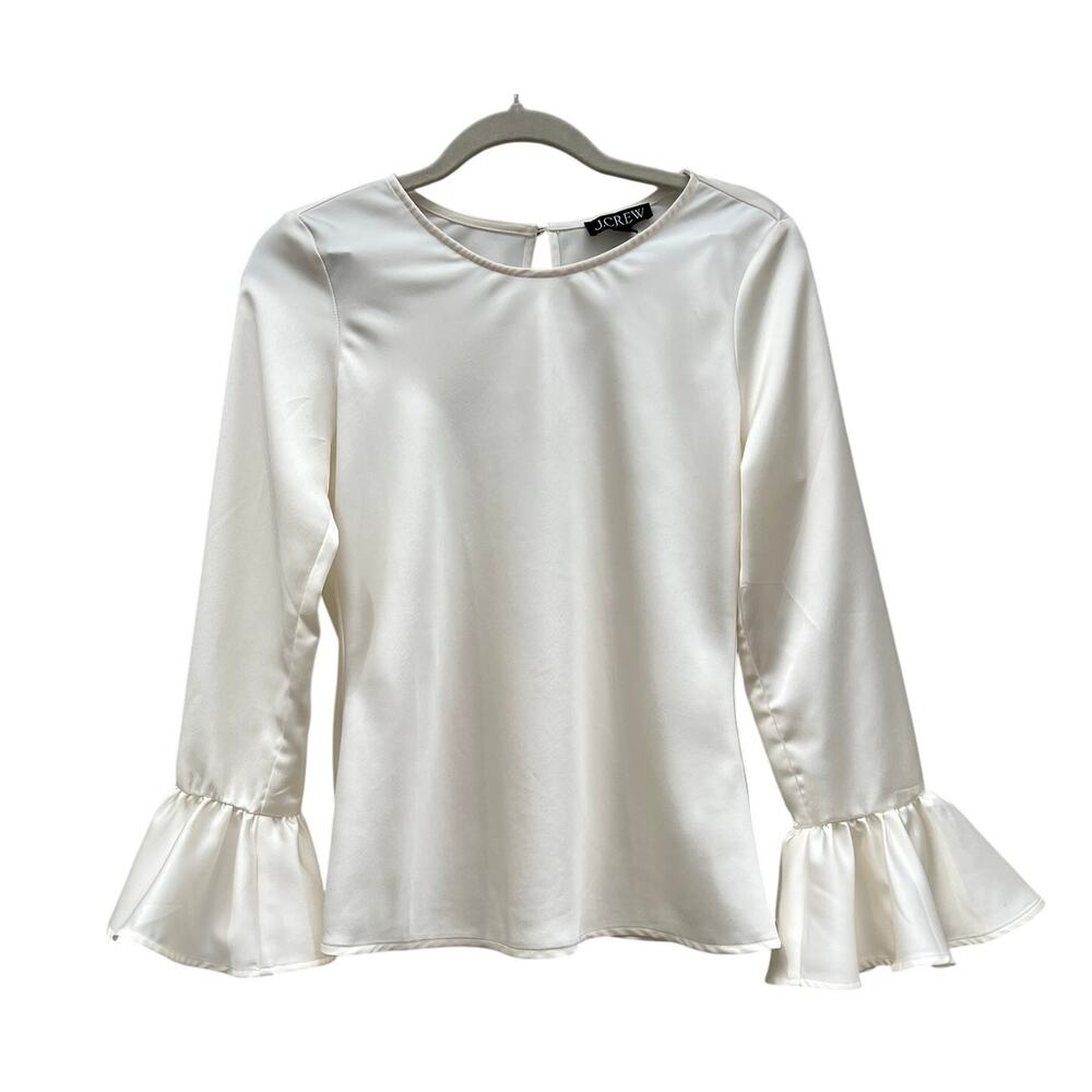 J.Crew Ivory Cream Winter Garden Satin Blouse Top Sz XS Bell Sleeve